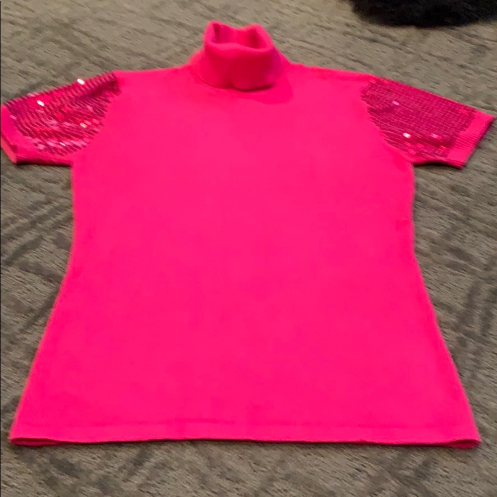 Pink sequin turtleneck sweater